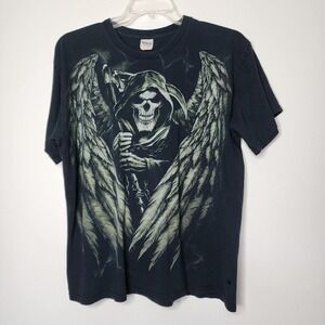 Grim Reaper black thrashed mens tshirtHoles front back  distressed thrashed